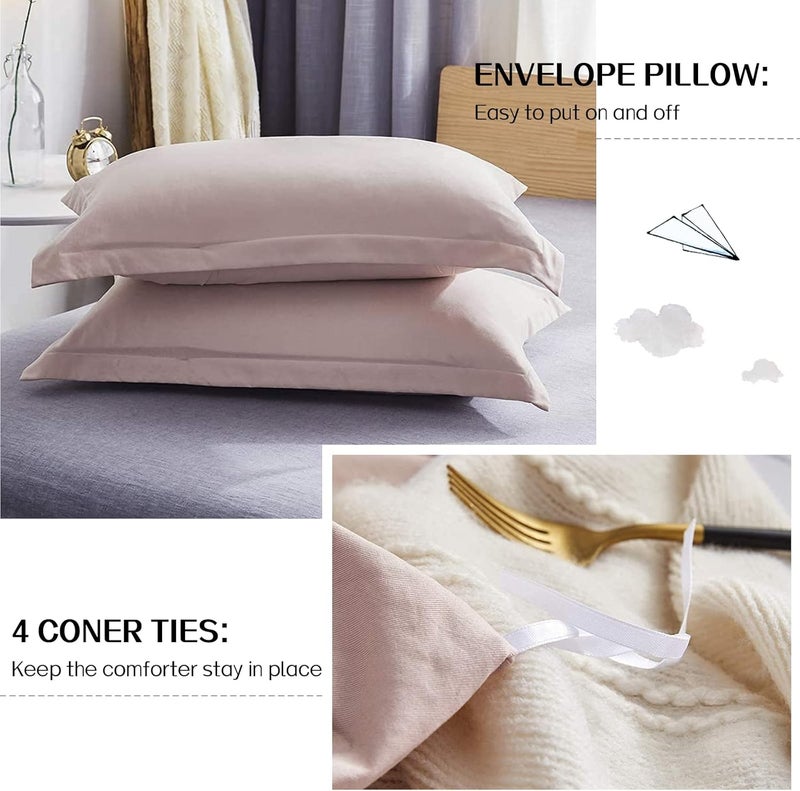 Dreaming Wapiti Duvet Cover Twin,Washed Microfiber Pink Twin Size Duvet Cover Set,Solid Color - Soft and Breathable with Zipper Closure & Corner Ties (Pink Mocha, Twin) - Image 5